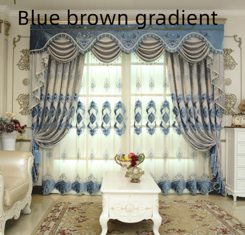 Blaue Chenille Vorhänge