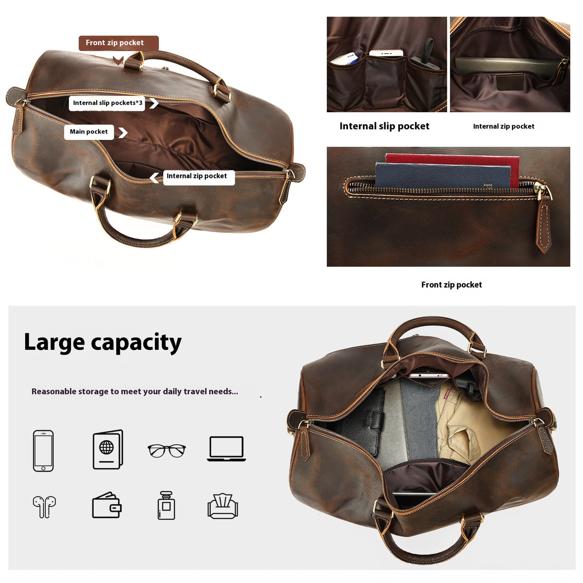 Reise-Tasche aus Originalleder – grosse Kapazität – Bild 3 | LuxeStyle