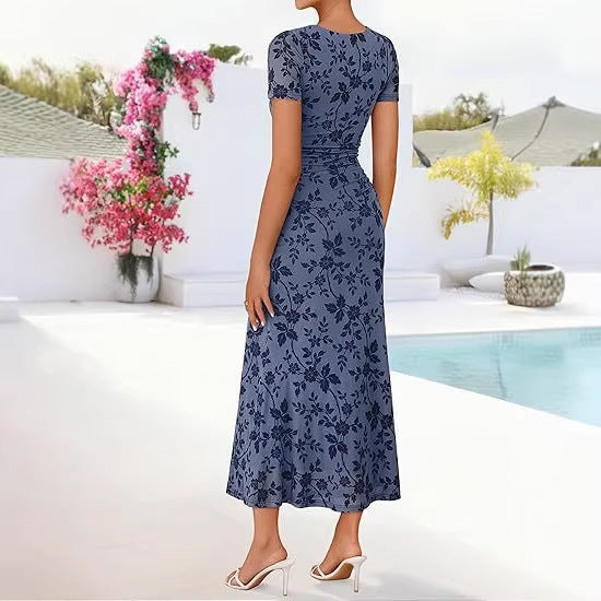 Elegantes Blumen-Mesh-Sommerkleid mit kurzen Ärmeln – Bild 7 | LuxeStyle