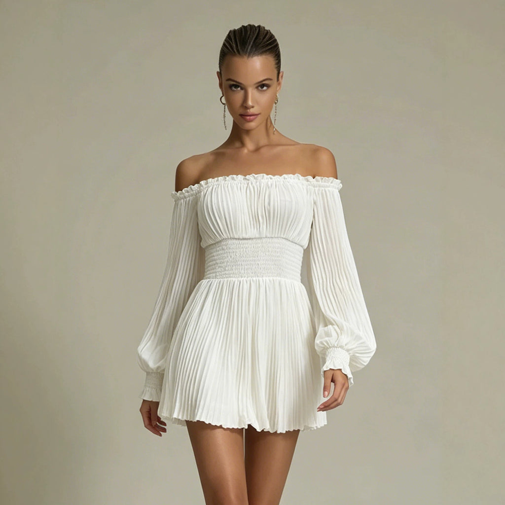 Französisches Off-Shoulder Langarm-Kleid – Bild 3 | LuxeStyle