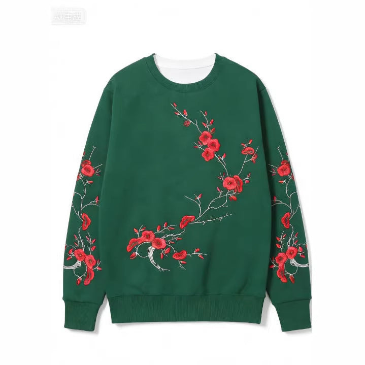 Schwarzes Sweatshirt mit rotem Pflaumenmuster