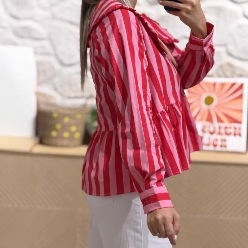Gestreiftes Langarmshirt mit Puppenkragen – Bild 6 | LuxeStyle