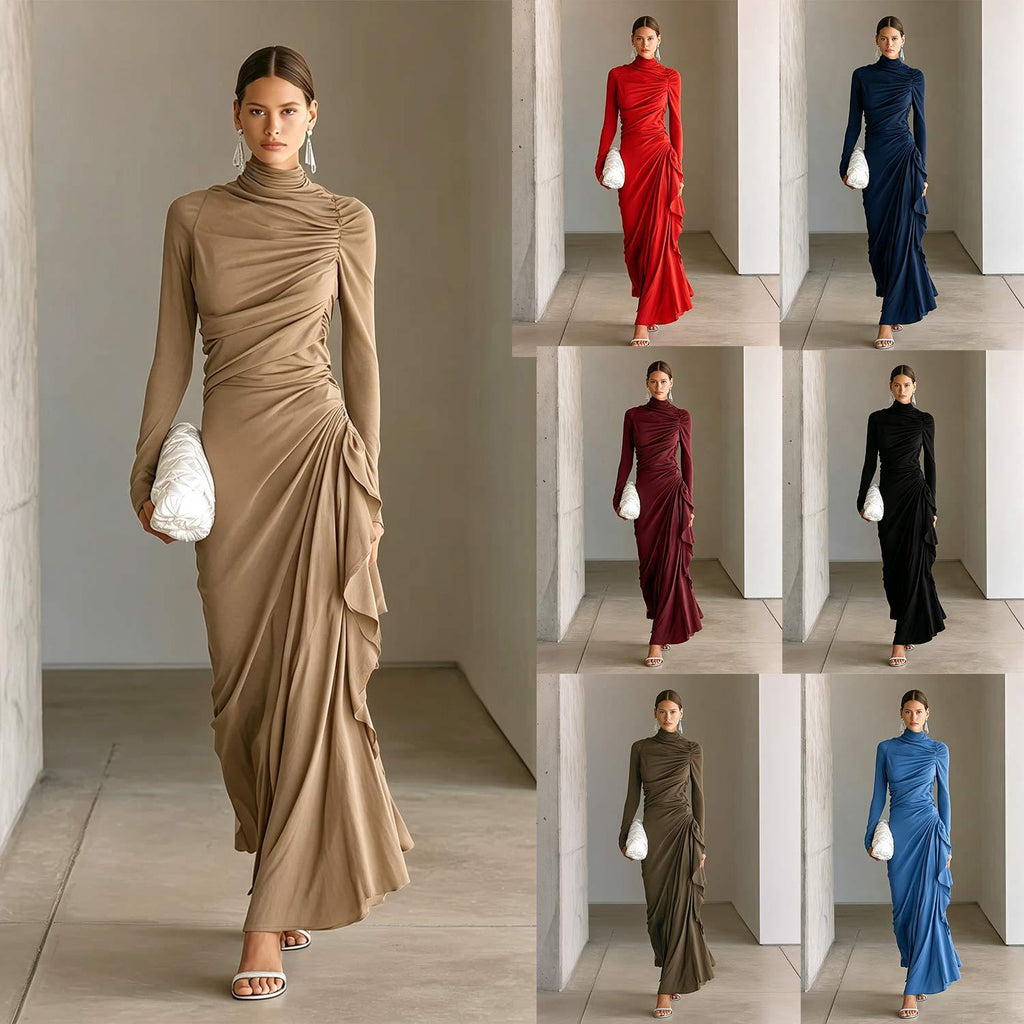 Elegantes, hochgeschlossenes Plissee-Kleid