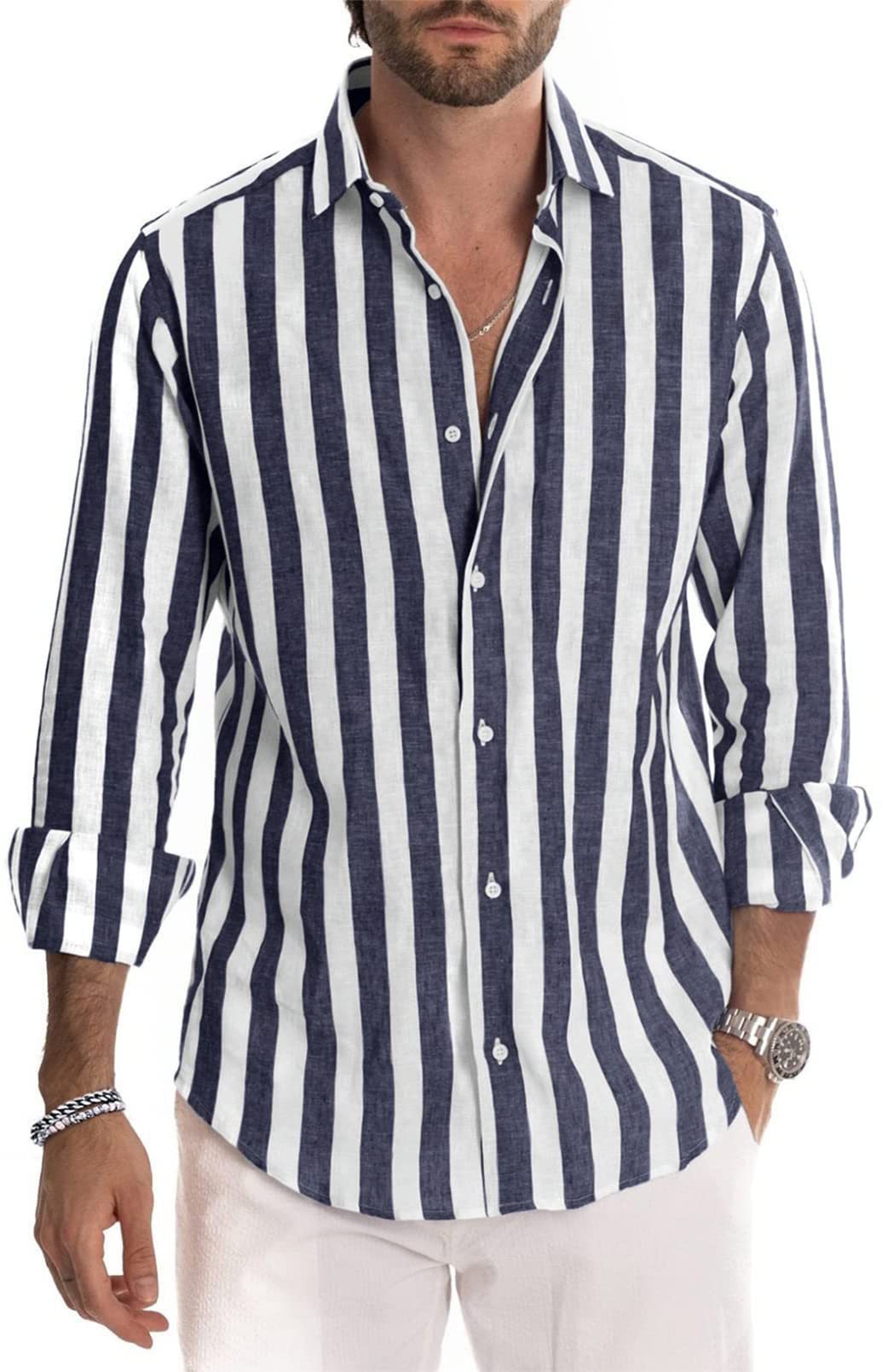 Gestreiftes Langarmhemd mit Revers – Bild 8 | LuxeStyle