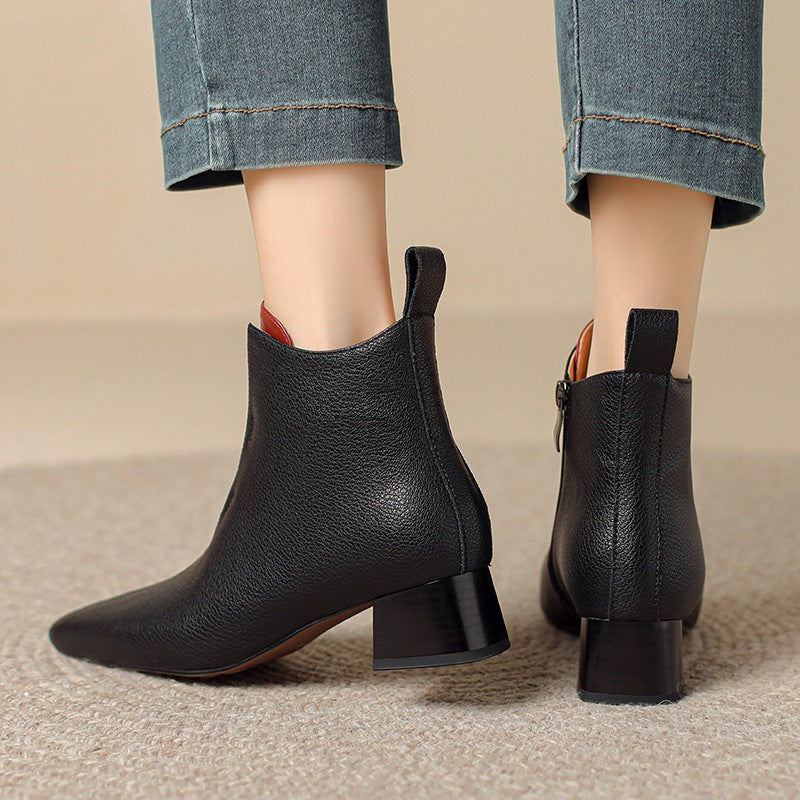 Retro Ankle Boots aus Schafsleder mit Chunky-Absatz