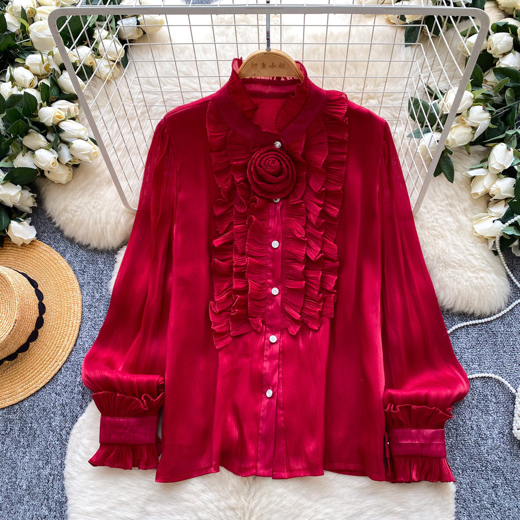 Geblümte Rüschenbluse im Lolita-Stil