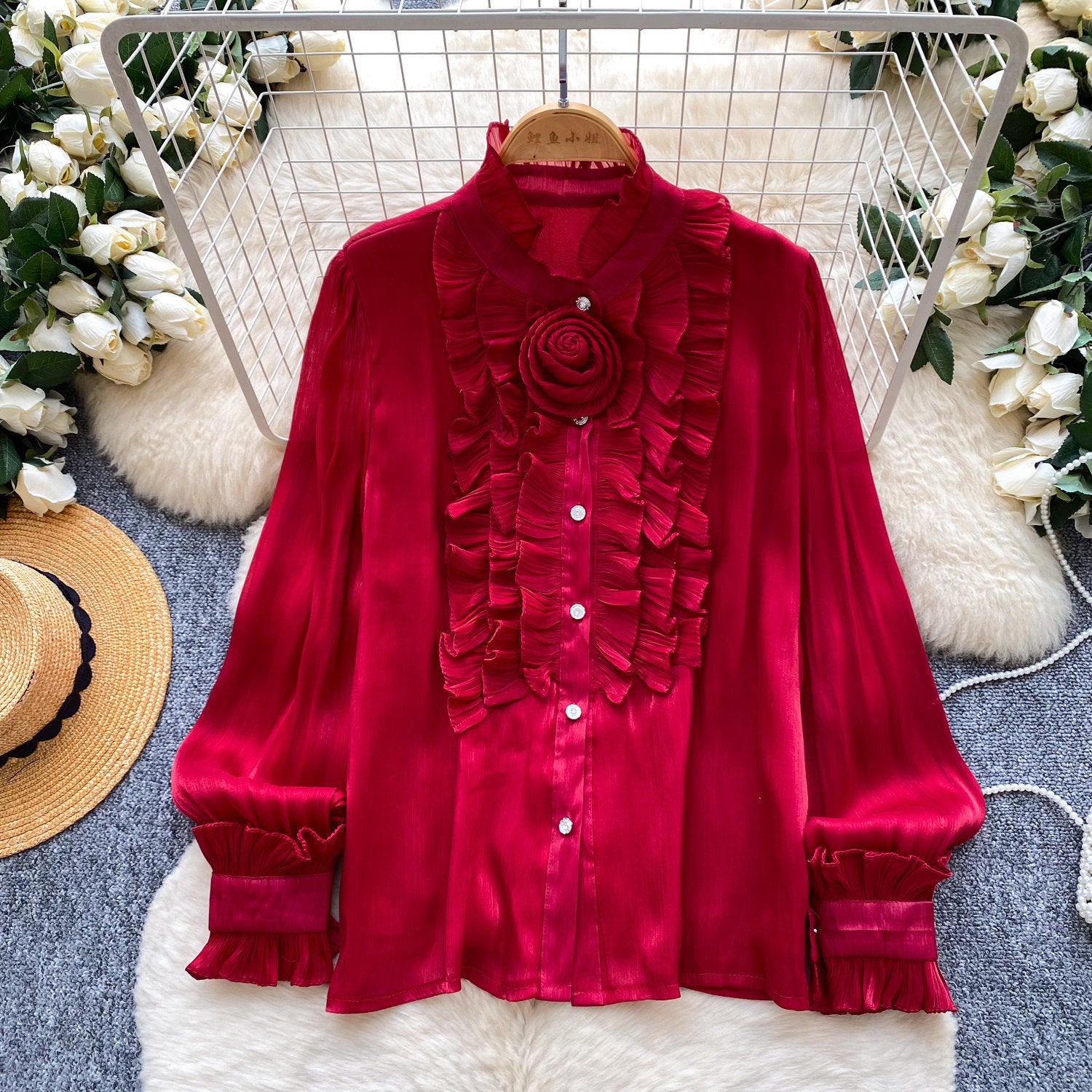 Geblümte Rüschenbluse im Lolita-Stil