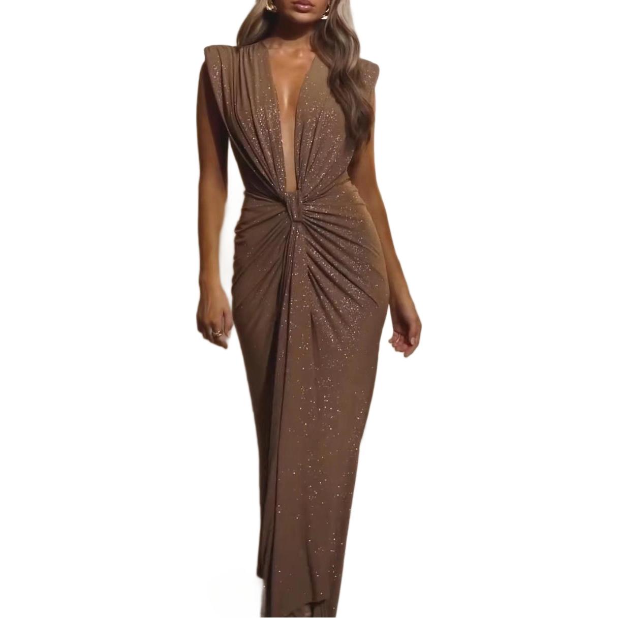 Elegantes Plisseekleid mit tiefem V-Ausschnitt