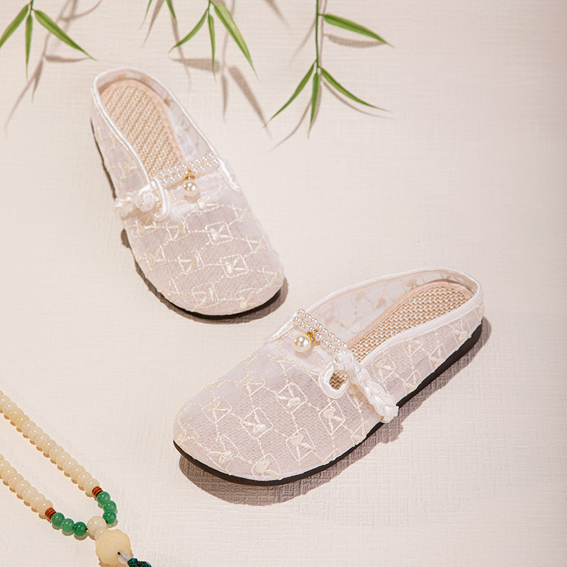Sommer Mesh Slip-On Sandalen mit Stickerei