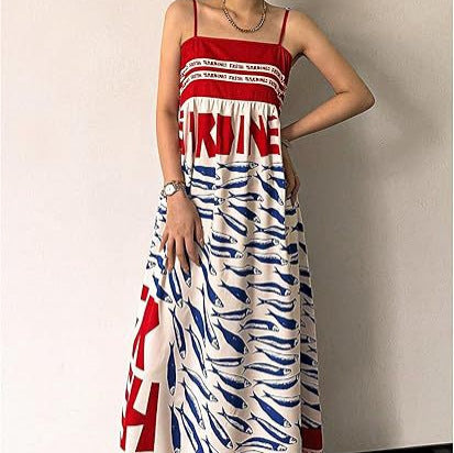 Gemustertes Midikleid mit Spaghettiträgern | LuxeStyle