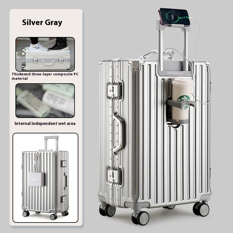 Reisekoffer mit Aluminiumrahmen und Becherhalter