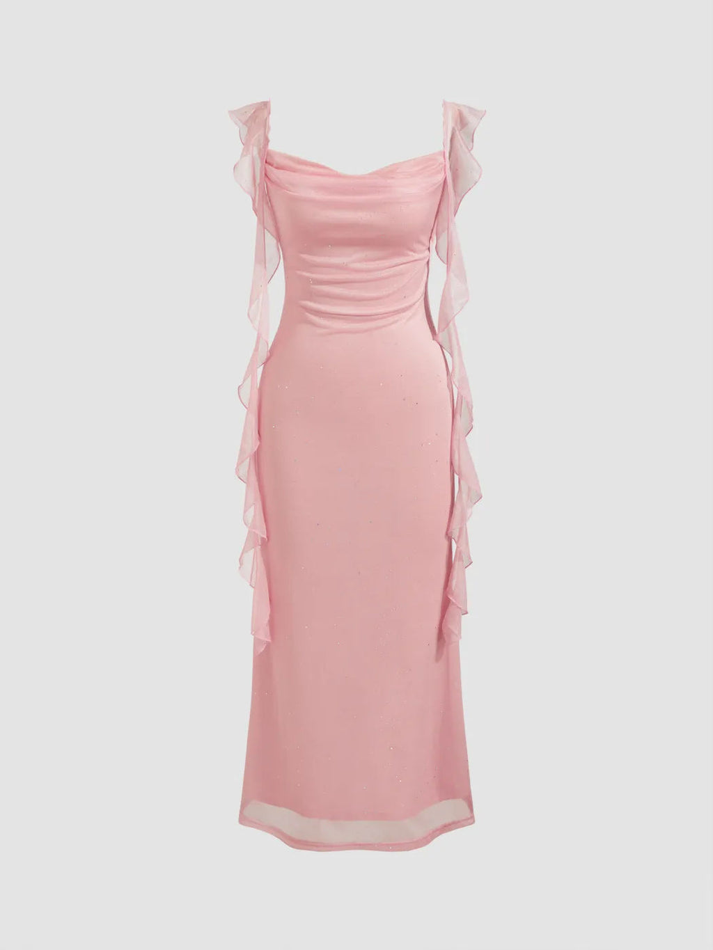 Pailletten Mesh Maxikleid mit Rüschen