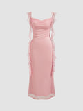 Pailletten Mesh Maxikleid mit Rüschen