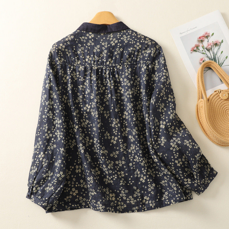 Langarm-Shirt mit Blumenprint aus Ramie