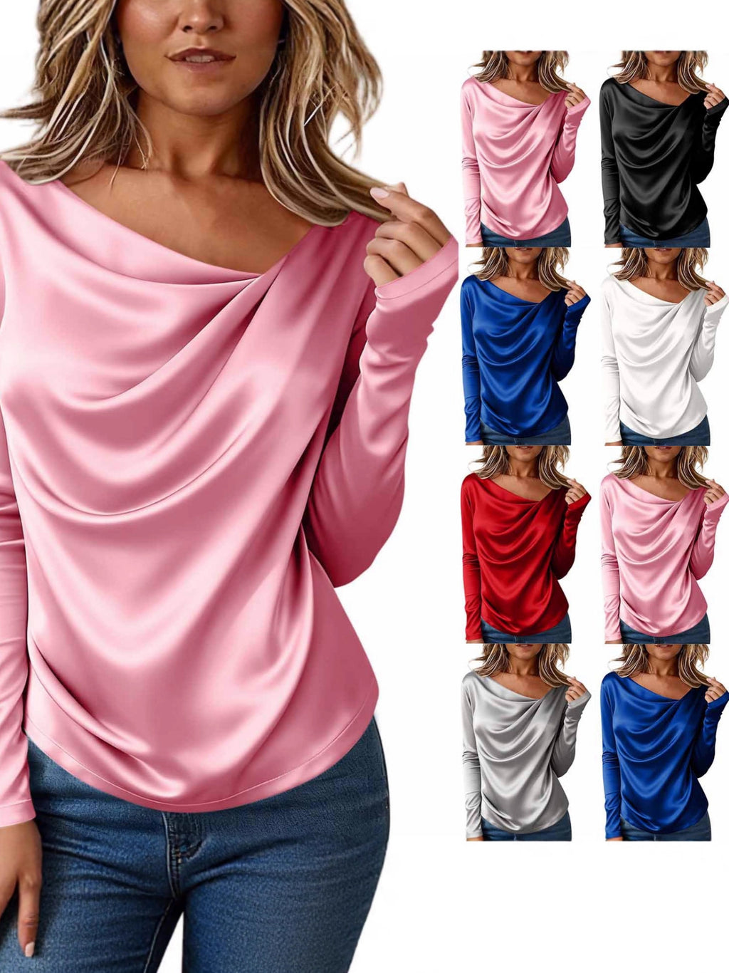 Satin-Bluse mit langen Ärmeln – Bild 3 | LuxeStyle