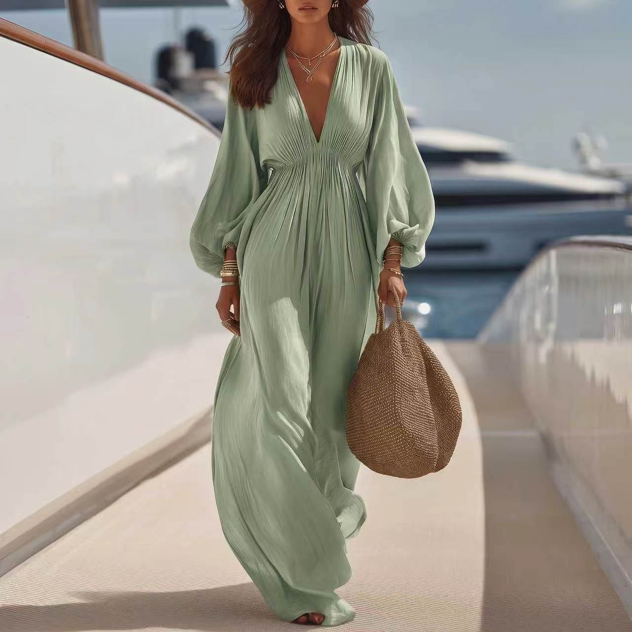 Elegantes Langarm-Kleid mit V-Hals
