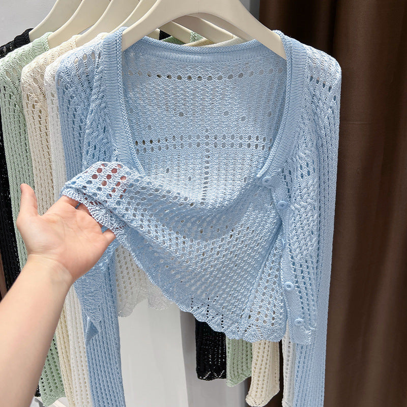 Strick-Cardigan mit Lochmuster