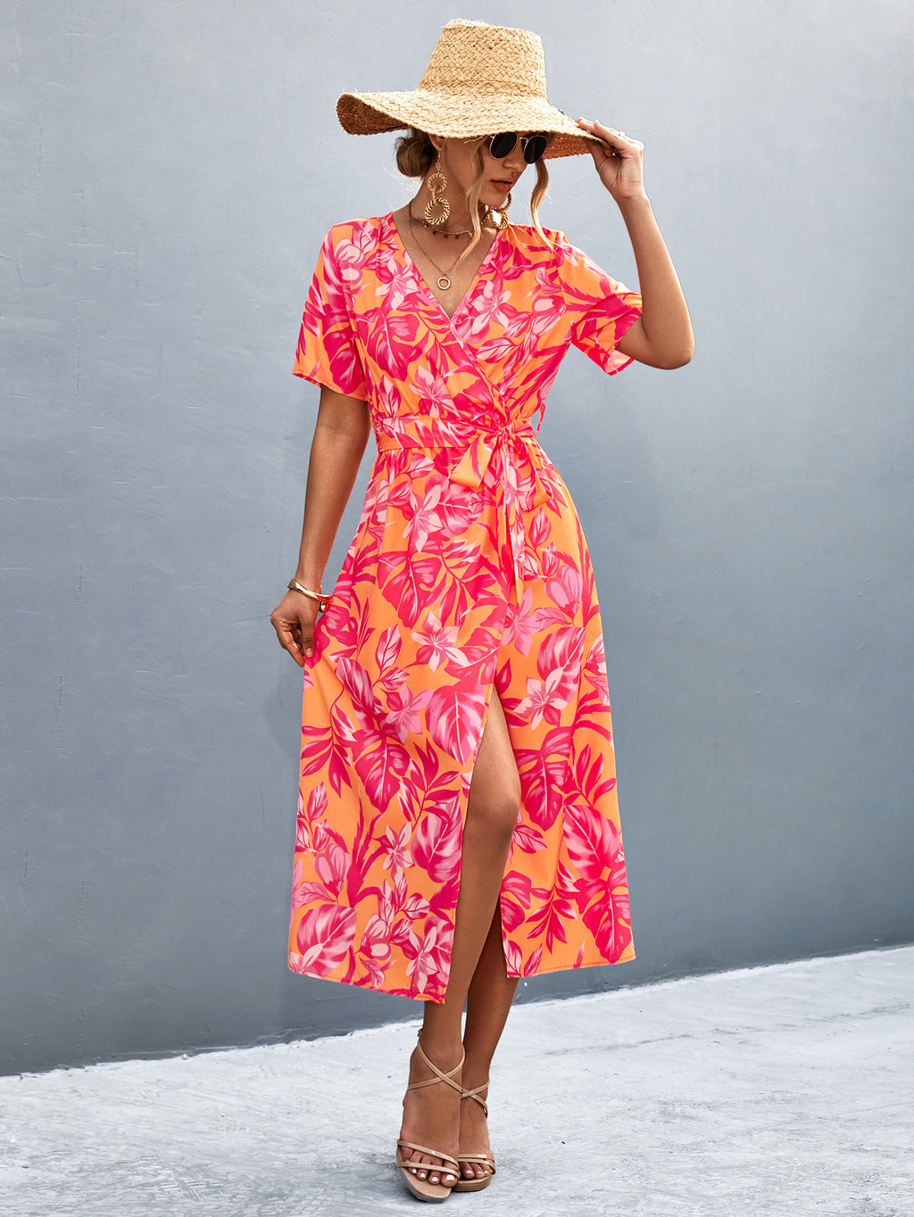 Geblümtes A-Linien-Kleid mit Schnürung – Bild 7 | LuxeStyle
