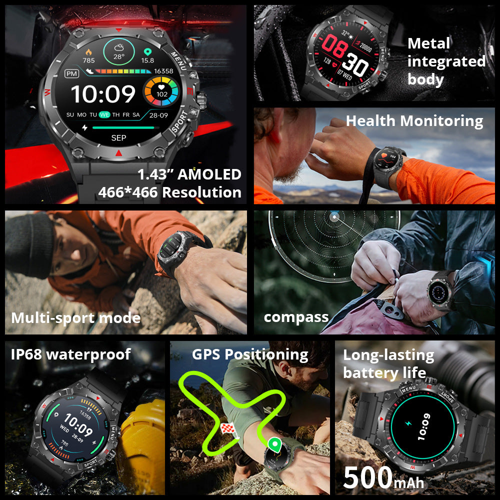 V76 GPS-Uhr mit Kompass und Höhenmesser