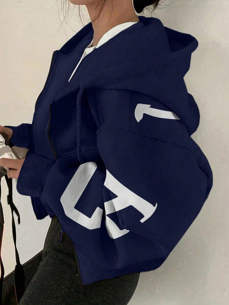 Freizeit-Sweatshirt mit Print und Reissverschluss