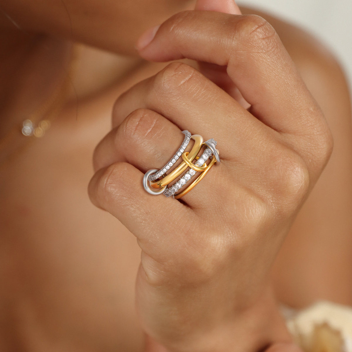 Vergoldeter Unisex-Ring mit drei Gliedern | LuxeStyle