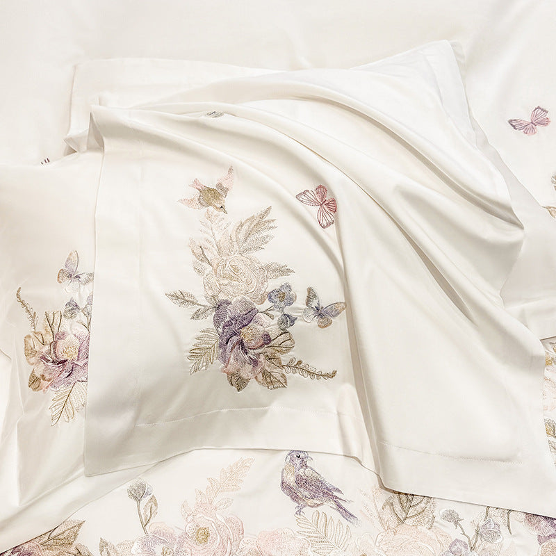 Bettwäsche-Set mit floraler Stickerei aus Baumwolle