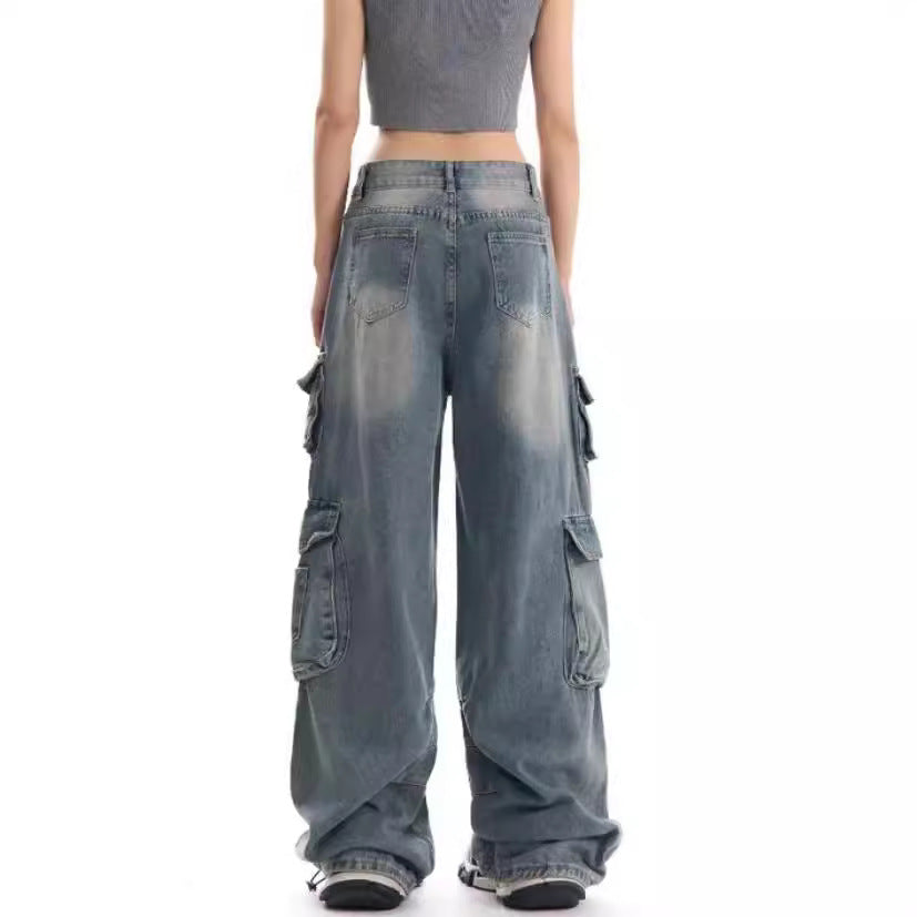 Damen Arbeitshose mit Destroyed-Look und Bodenlänge
