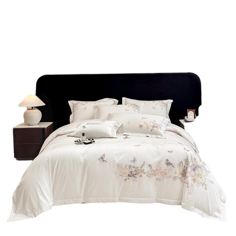 Bettwäsche-Set mit floraler Stickerei aus Baumwolle