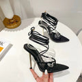 Damensandalen mit Spitzspitze, Schnürung, Klappverschluss – Bild 6 | LuxeStyle