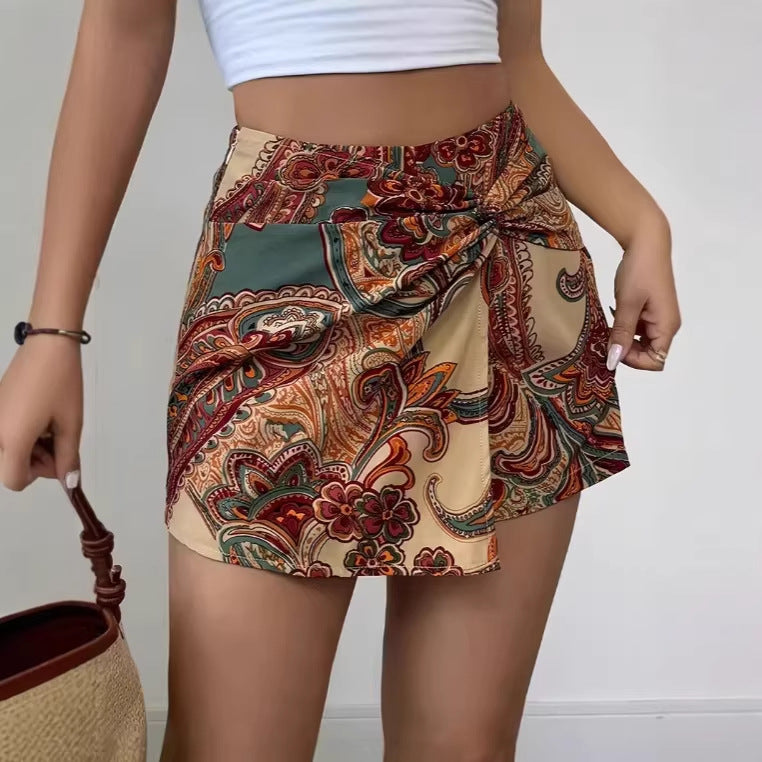 Paisley-Print Knotted Wrap Shorts – Ansicht 3