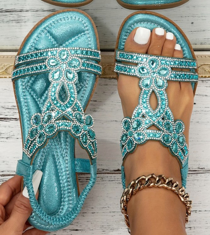 Bohemian Sandalen mit Strassblumen – Bild 9 | LuxeStyle