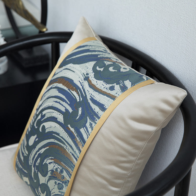 Blauer Satin Jacquard Kissenbezug