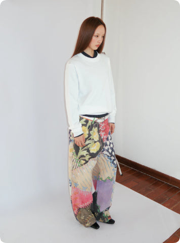 Bedruckte Twill-Hose mit weitem Bein