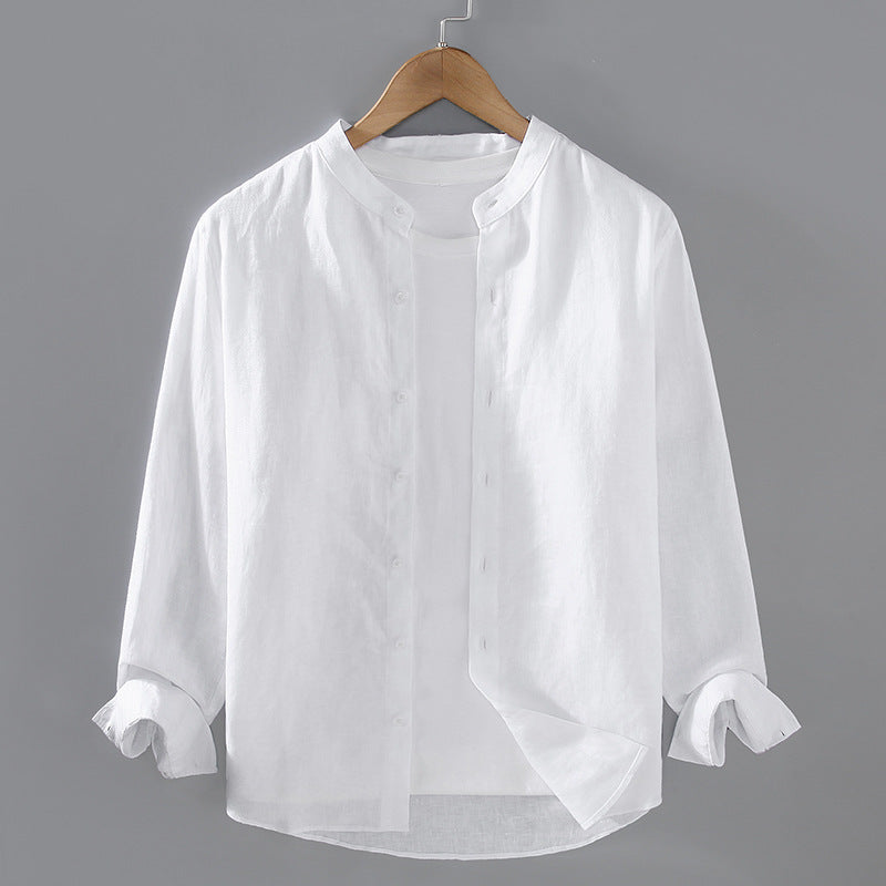 Herren Leinenhemd Langarm mit Stehkragen | LuxeStyle
