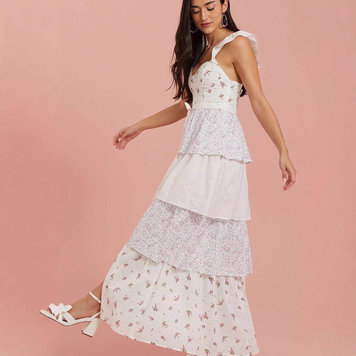 Geblümtes, rückenfreies V-Ausschnitt-Kleid – Bild 6 | LuxeStyle