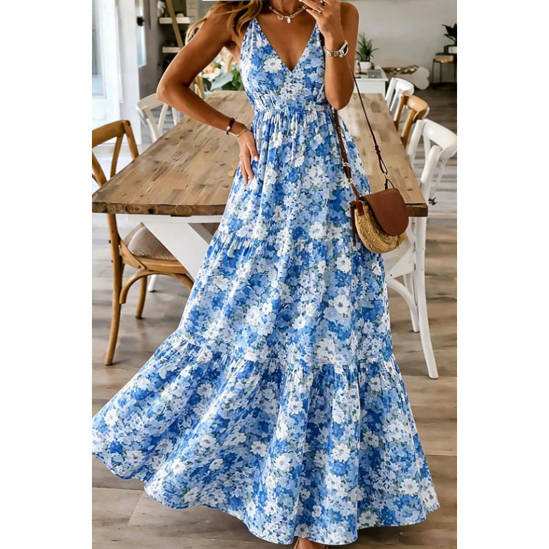 Sommerliches V-Neck Blumenkleid mit Spaghettiträgern – Bild 4 | LuxeStyle