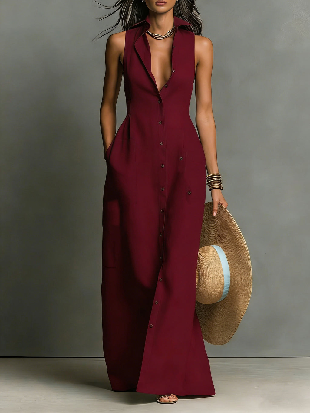 Ärmelloses Hemdkragenkleid – Bild 6 | LuxeStyle