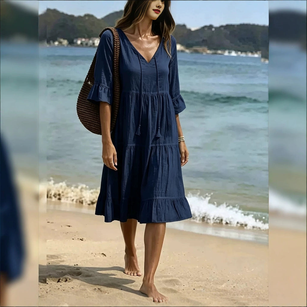 Strandkleid «Maré» · Boho-Midi mit Volants & Quasten