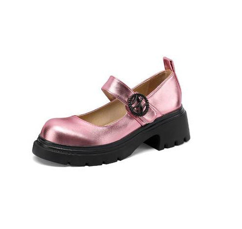 Chunky-Heel Plateau Mary Jane Lackleder Schuhe