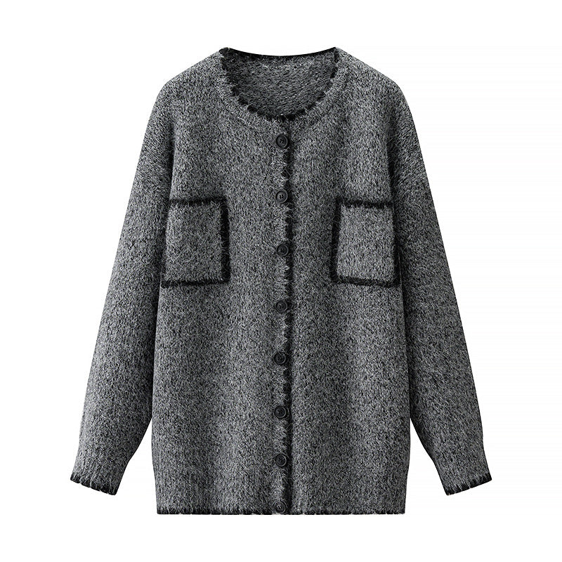Retro Color-Block Cardigan mit Taschen
