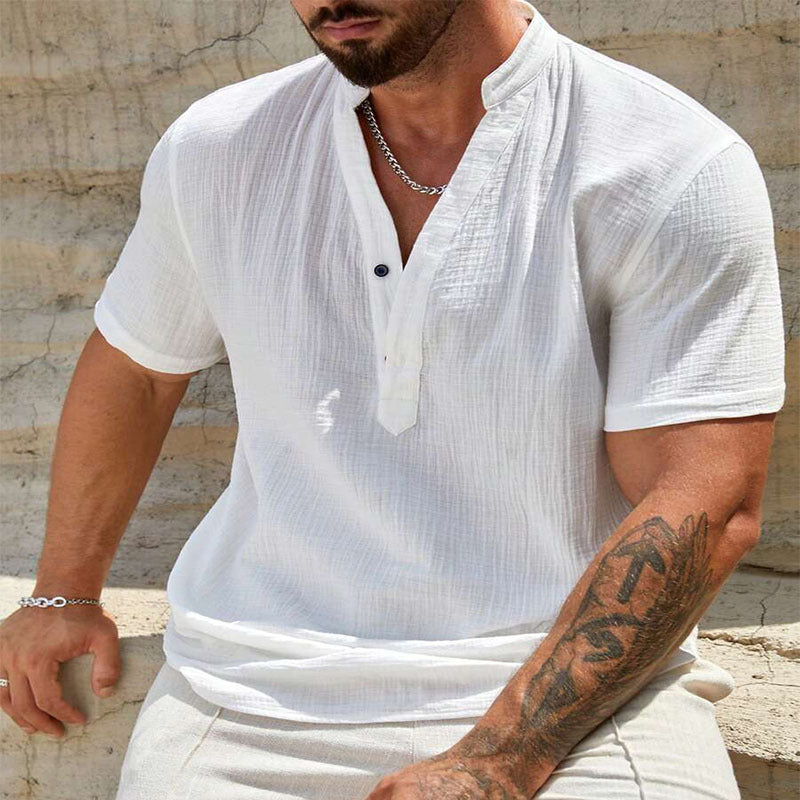 Herren Baumwoll-Leinen Hemd mit Kubakragen – Bild 13 | LuxeStyle