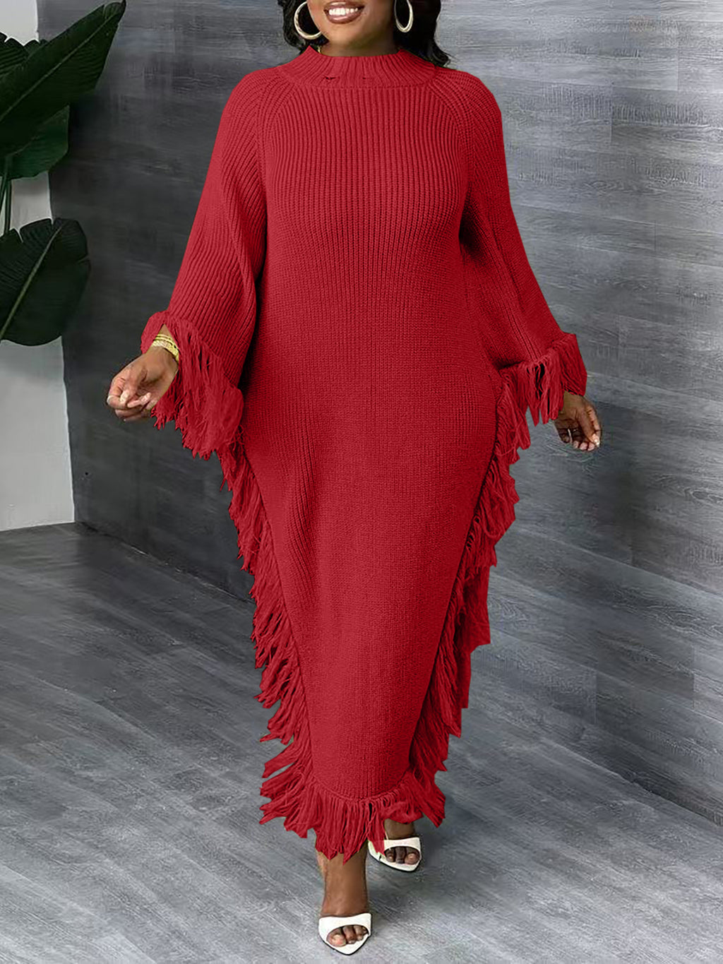 Casual Midi-Kleid mit Quasten und Raglanärmeln