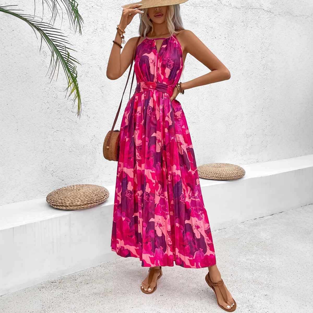 Damen Blumenkleid mit Plissierter Taille | LuxeStyle