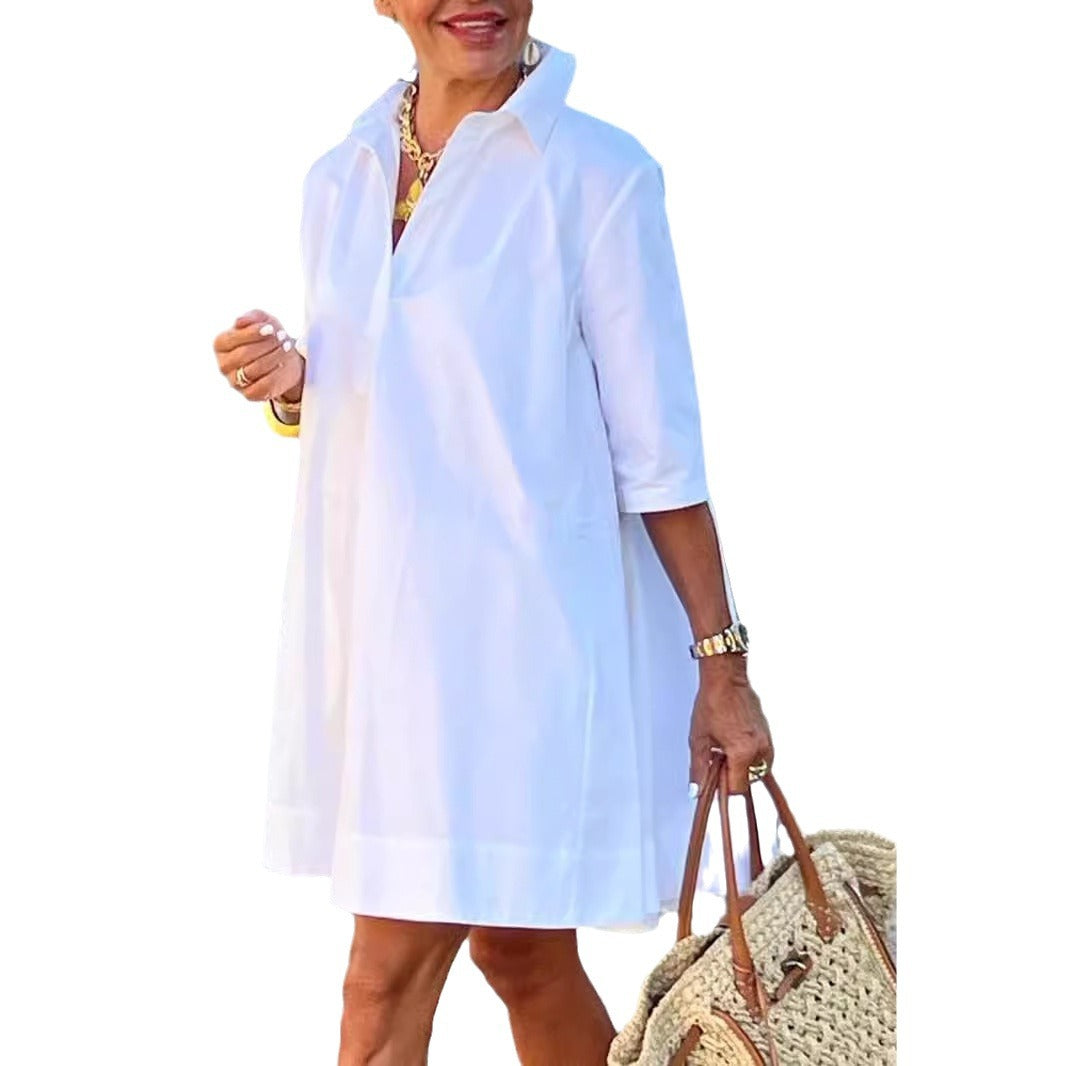 Weisses A‑Linien Shirt mit drei Viertellang – Bild 2 | LuxeStyle