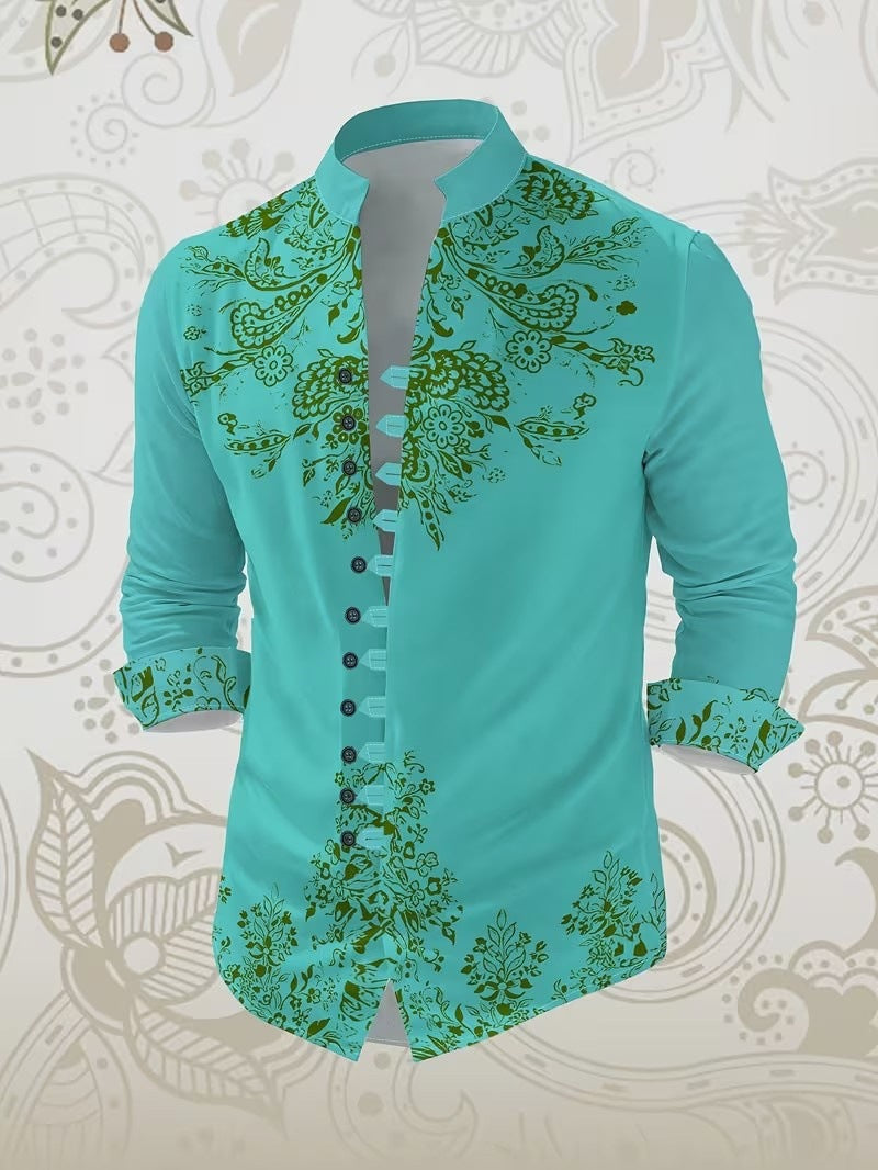 Langärmliges Herren-Mandarin-Kragen-Shirt – Bild 20 | LuxeStyle