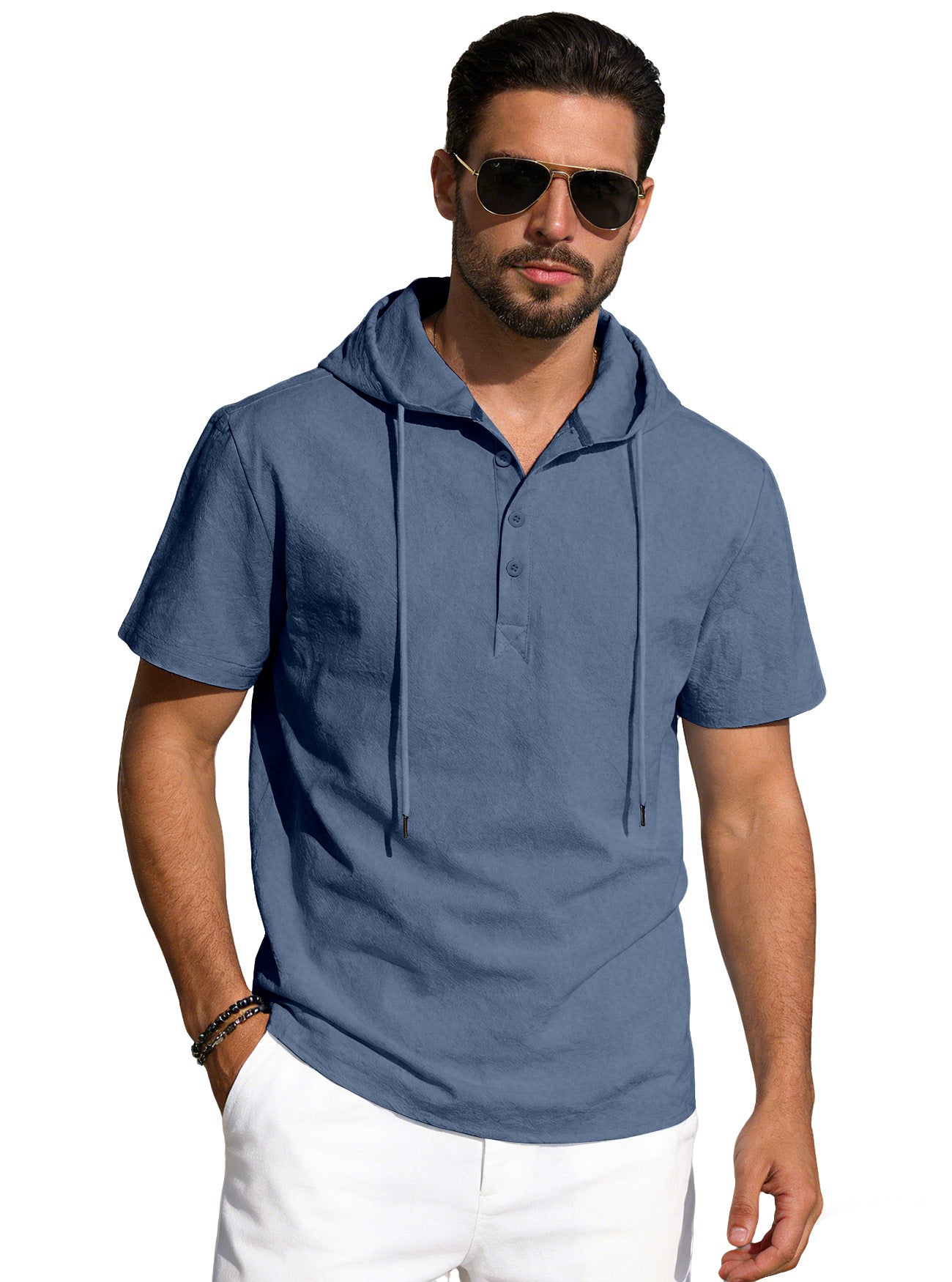 Herren Cotton-Linien Kurzarm-Einfarbig Hoodie