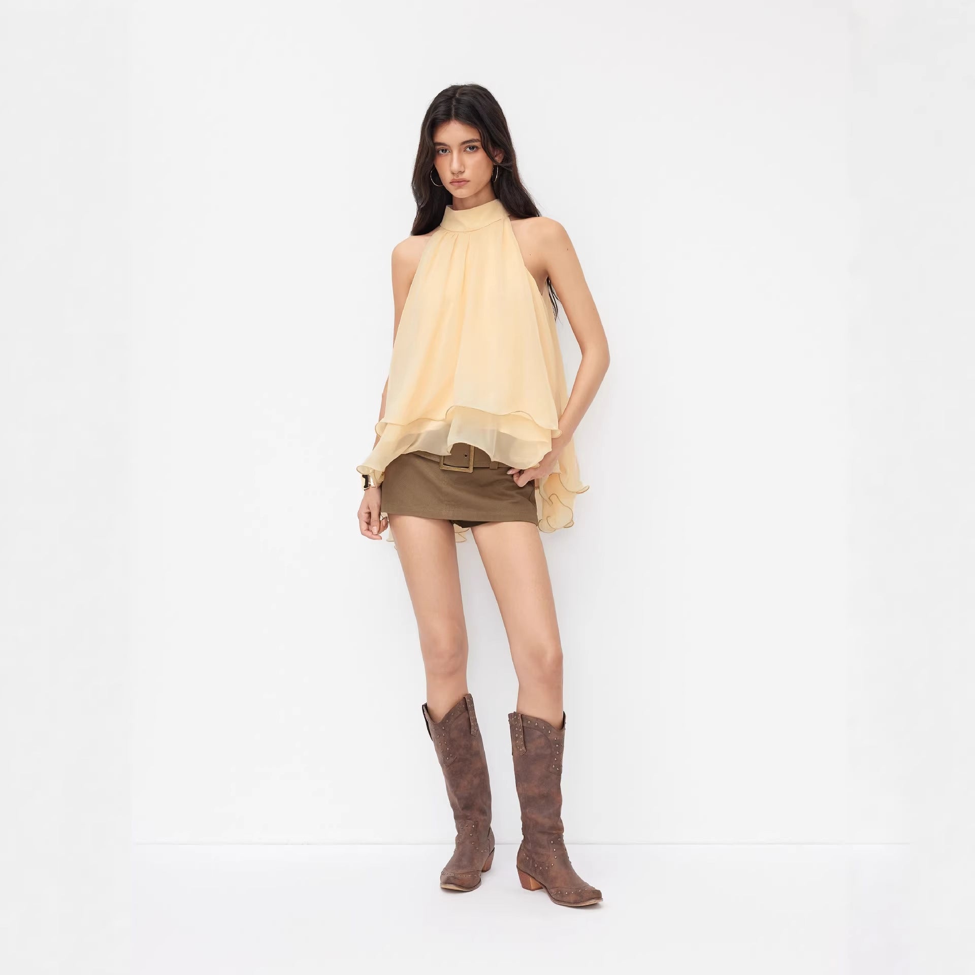 Carmen-Chiffonbluse mit Rüschensaum