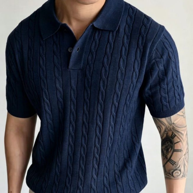 Polo-Shirt Herren Kurzarm Strick Zopfmuster