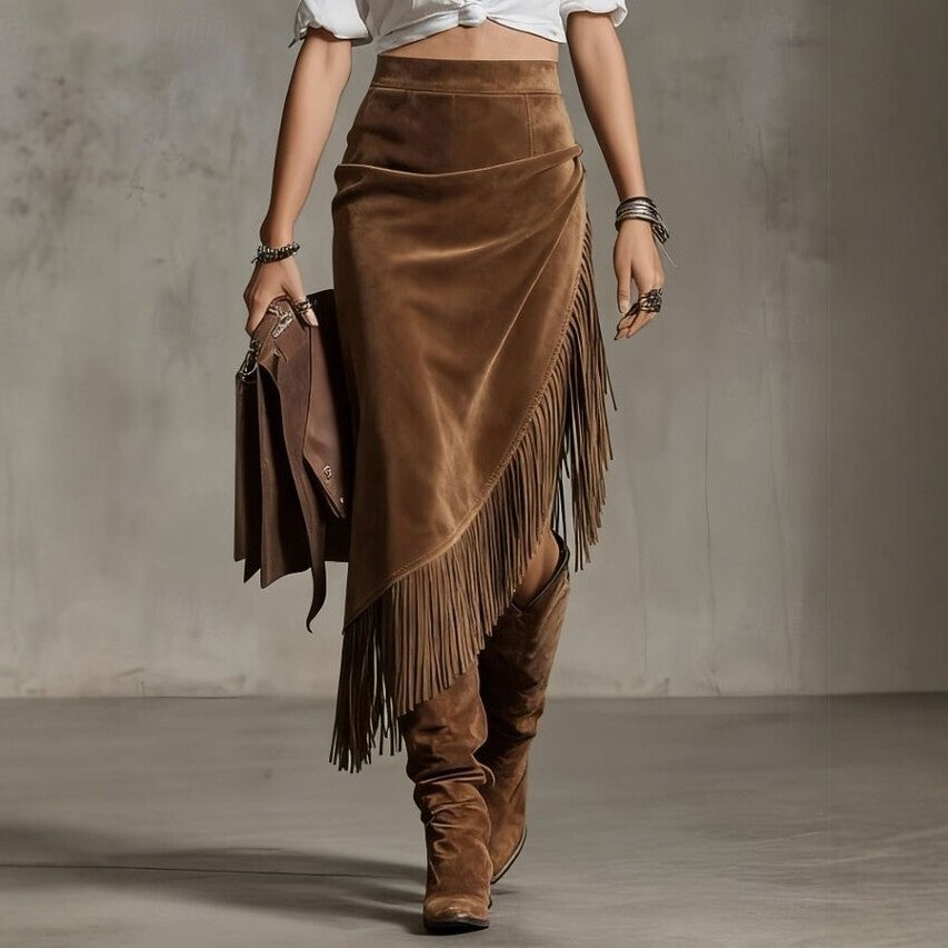 High-Waisted Wildleder-Fransenrock für Damen