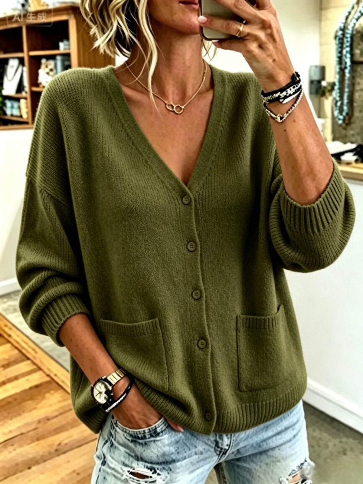 Eleganter Cardigan mit Drop-Shoulder Ärmeln – Bild 4 | LuxeStyle